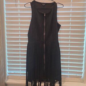 Black Fringe Zipper Front Western Dress